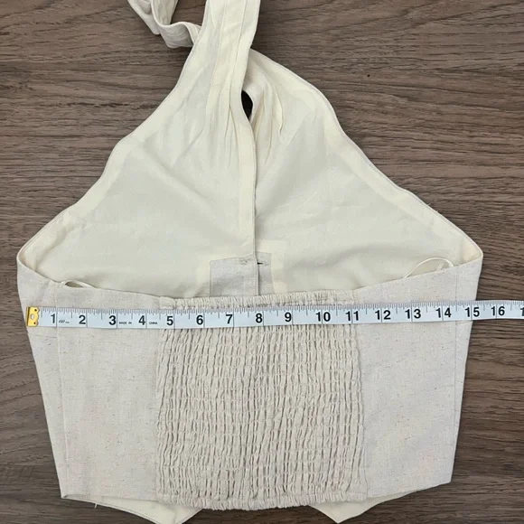 Chic Linen Blend 2-Piece Set | Halter Crop Top & Wide Leg Pants Size Small - Picture 9 of 9